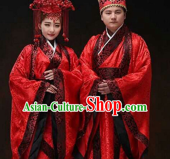 Chinese Ancient Wedding Dresses and Hats 2 Sets
