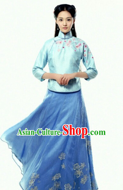 Tradiitonal Chinese Minguo Time Mandarin Dresses Complete Set for Women