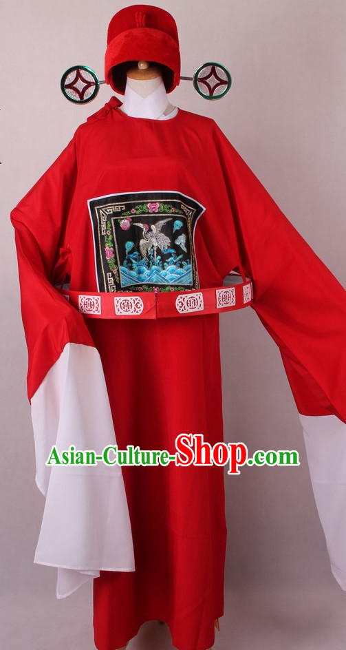 Chinese Traditional Peking Opera Clown Official Costumes and Hat Complete Set for Men