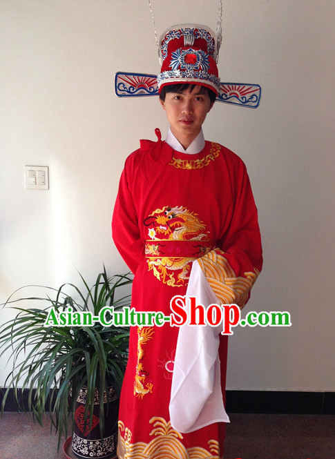 Long Sleeve Chinese Opera Bridegroom Costumes and Hat Complete Set