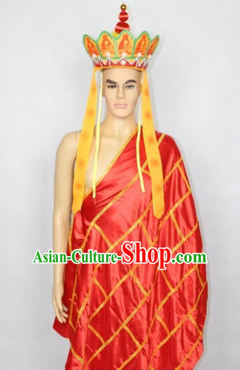 Asian Fashion Chinese Tradiitonal Dress Monk Perofrmance Costumes and Hat