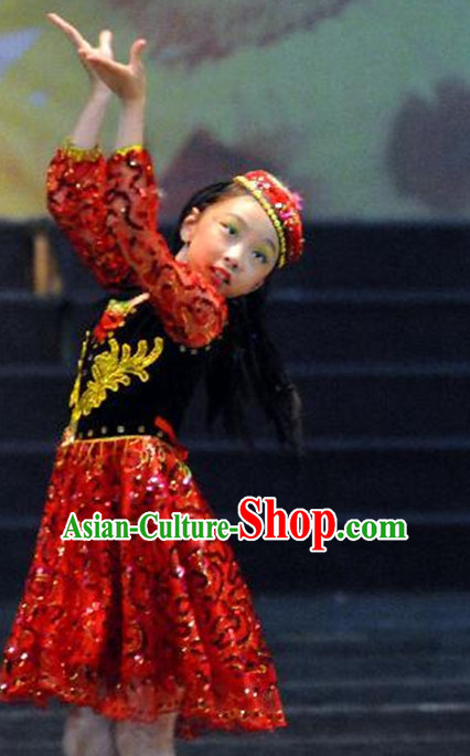 Chinese Xinjiang Minority Kids Folk Dance Costumes Dancewear