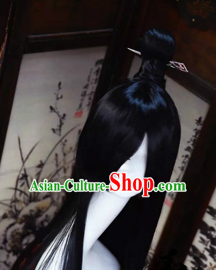 Chinese Traditional Black Long Wig and Hair Accessories