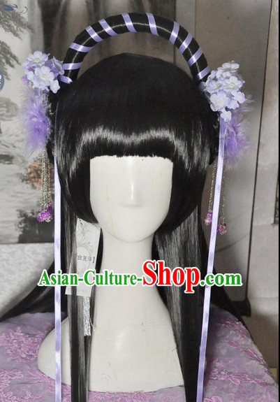 Chinese Style Female Long Wig and Flower Accessories