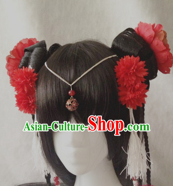 Chinese Style Dancer Long Wig and Handmade Hair Accessories