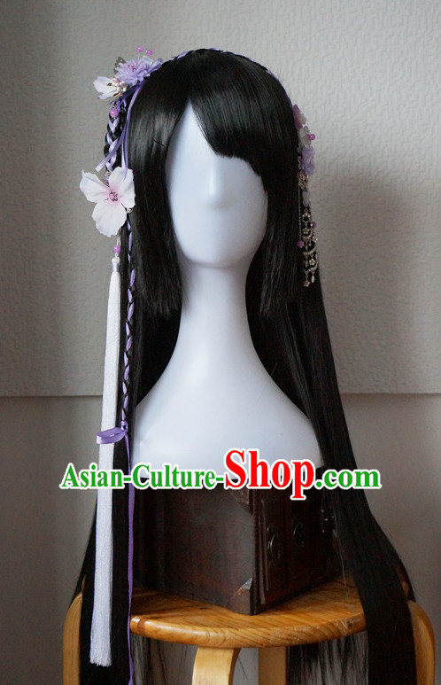 Traditional Chinese Costumes Black Wigs and Handmade Hair Accessories Hair Pins Hair Jewelry