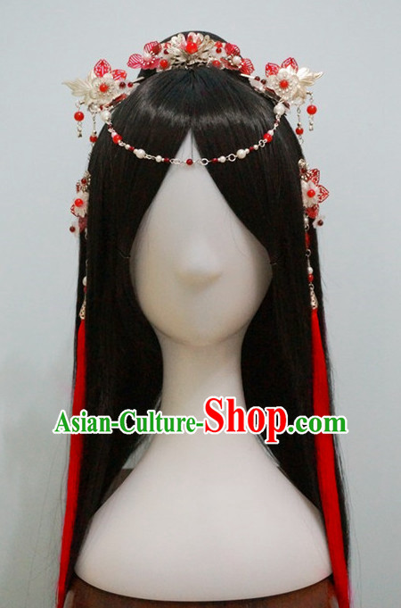 Traditional Chinese Costumes Black Wigs and Handmade Hair Accessories Hair Jewelry