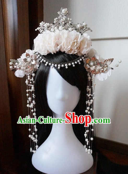 Traditional Chinese Princess Handmade Hair Accessories and Black Long Wigs