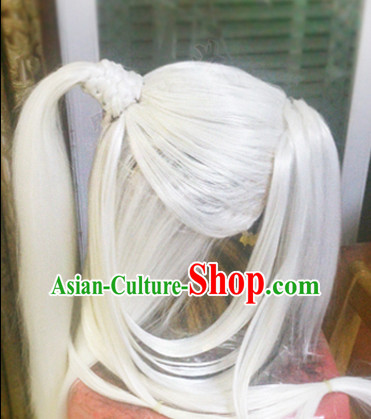 Chinese Swordsman Long White Wigs