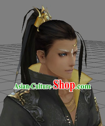 Chinese Wu Xia Drama Cosplay Long Black Wigs for Men