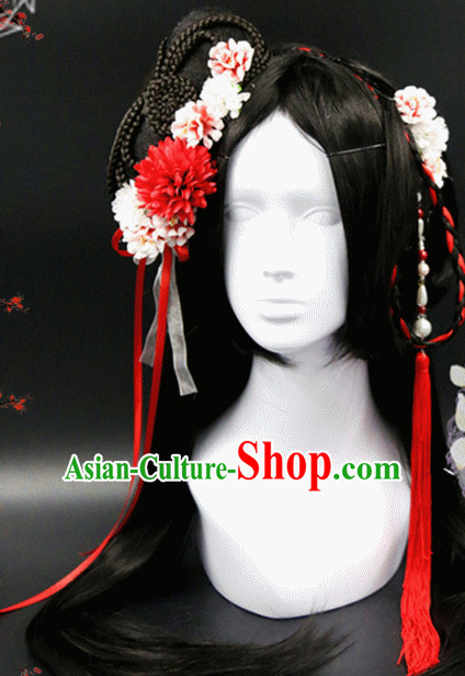 Chinese Ancient Princess Long Black WIgs and Hair Accessories Set