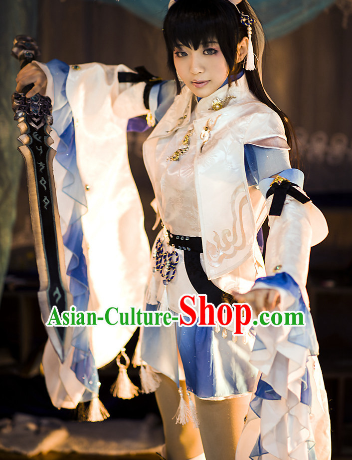 Asian Fashion Chinese Female Warrior Cosplay Costumes Halloween Costume and Hair Jewelry