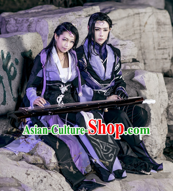 Asia Fashion Chinese Wu Xia Swordsman Play Cosplay Costumes Halloween Costume and Hair Jewelry