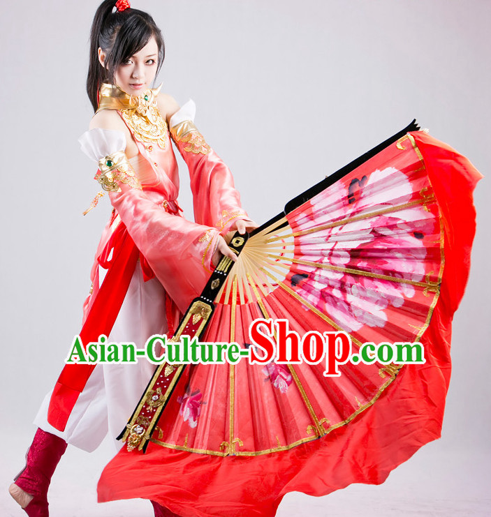 Handmade Big Pure Silk Chinese Red Peony Dance Fan