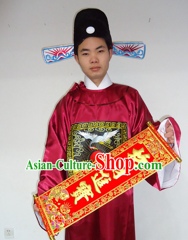 Chinese Ancient Money God Costumes and Hat Complete Set for Men