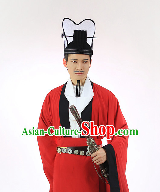 Chinese Ancient Dress and Hat Complete Set for Men