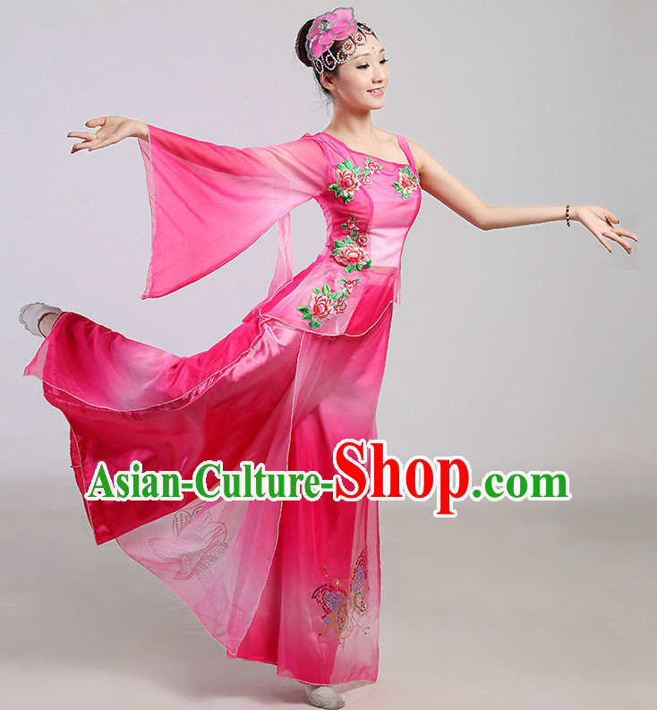 Wide Sleeves Chinese Folk Dance Costumes and Headwear Complete Set for Women