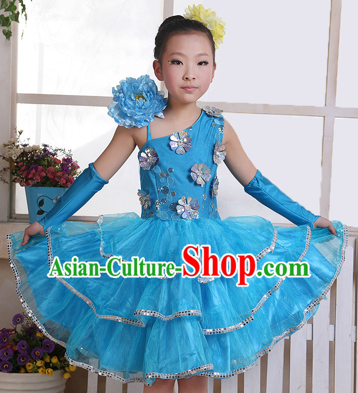 Chinese Flower Dance Costumes and Headwear Complete Set for Kids