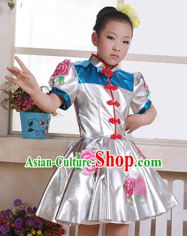 Chinese Flower Dance Costume and Headwear Complete Set for Kids