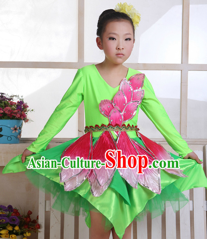 Chinese Flower Dance Costume and Headwear Complete Set for Kids