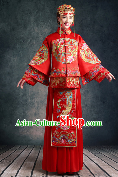 Chinese Traditional Wedding Ceremonial Outfits and Phoenix Crown Complete Set for Women