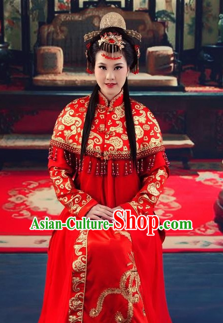 Chinese Traditional Wedding Ceremonial Dresses and Hair Accessories Complete Set for Women