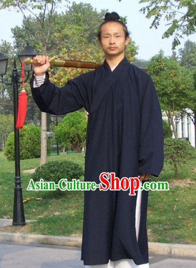 Chinese Dark Blue Taoist Clothing Complete Set for Men