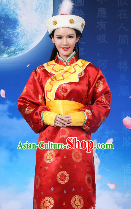 Chinese Traditional Mongolilan Dance Costumes and Hat Complete Set for Women