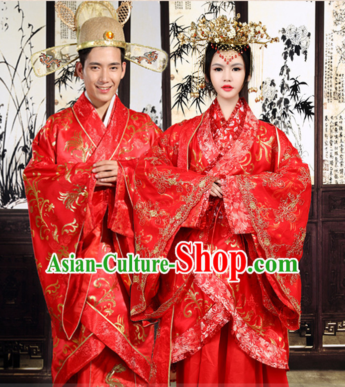 Chinese Ancient Brides andl Bridegroom Wedding Dresses Complete Set for Men and Women