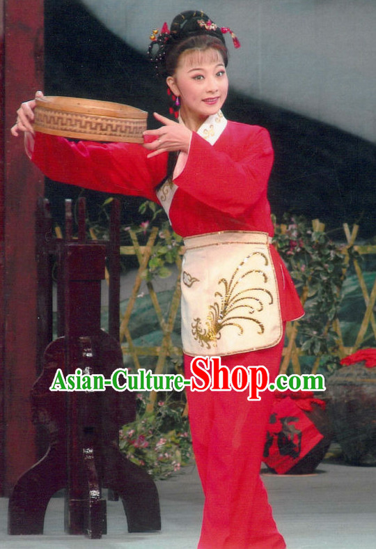 Chinese Traditional Dresses Theatrical Costumes Ancient Chinese Hanfu Lady Tea Plucking Costumes and Hair Accessories