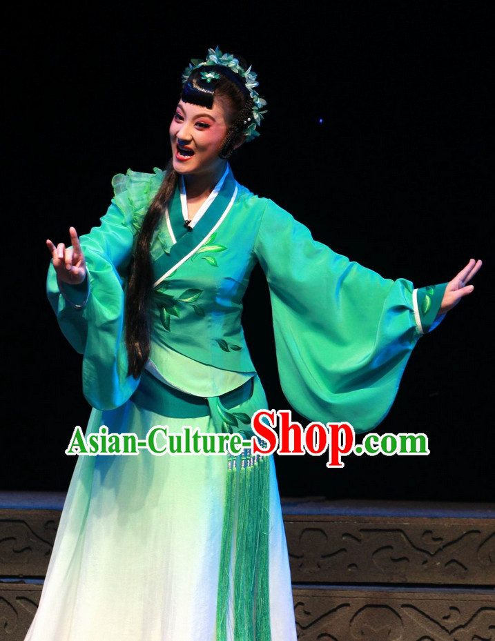 Chinese Traditional Dresses Theatrical Costumes Ancient Chinese Hanfu Tea Plucking Lady Costumes and Hair Accessories