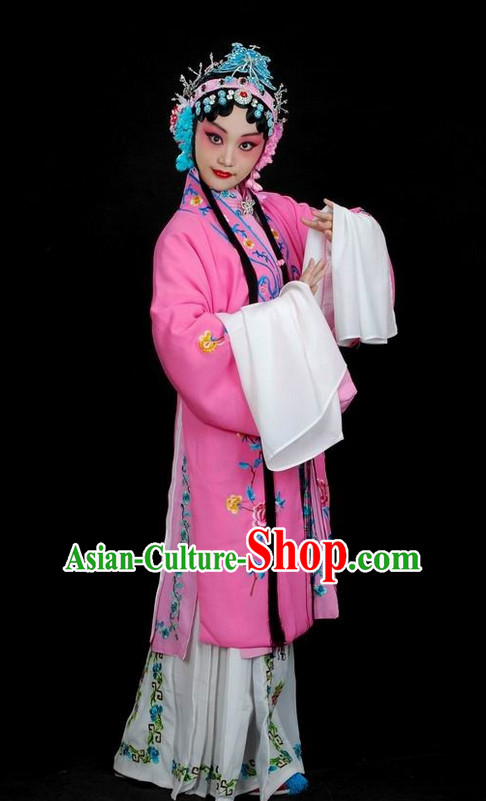 Chinese Traditional Dresses Theatrical Costumes Ancient Chinese Hanfu Hua Tan Long Robe and Hair Accessories