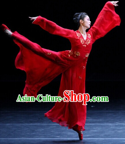 Red Chinese Classicial Dance Costumes Complete Set for Women