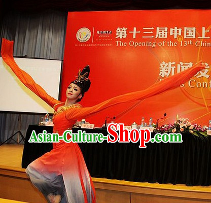 Color Transition Chinese Classical Dancewear and Hair Accessories Complete Set