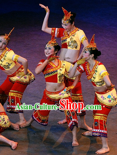 Chinese Folk Ethnic Minority Dancewear Costumes and Hat Complete Set for Women