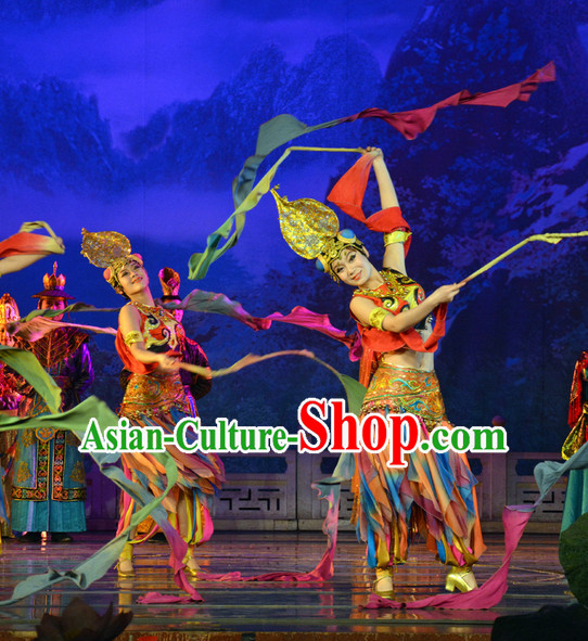 Chinese Fairs Fly in Sky Flying Fairs of Dunhuang Mural Dance Costumes and Hair Accessories Complete Set