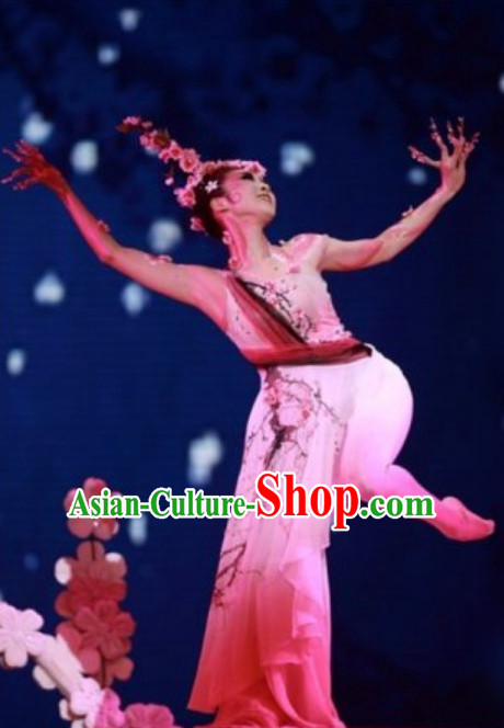 Chinese Classical Peach Fairy Dancing Costumes and Hair Accessories Complete Set