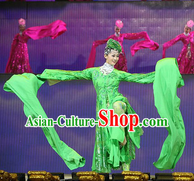 Green Water Sleeve Ancient Chinese Fairies in the Sky Costumes and Hair Accessories Complete Set