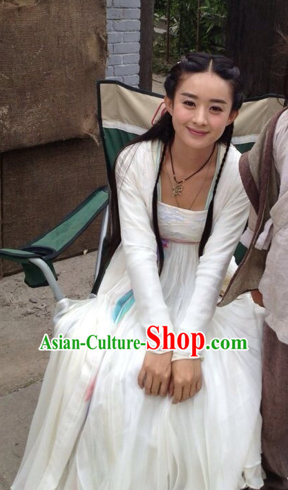 Chinese Traditional White Fairy Costumes Complete Set