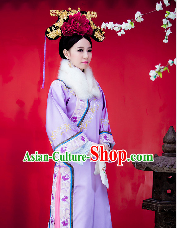 Chinese Traditional Purple Princess Clothes and Hair Accessories Complete Set