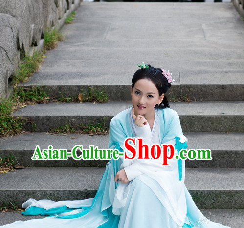 Chinese Traditional Fairy or Swordswoman Costumes and Hair Accessories Complete Set for Ladies