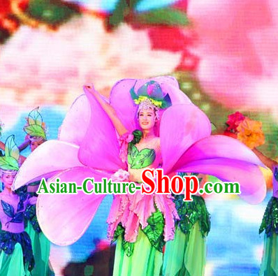 Flower Shape Traditional Chinese Dance Costumes and Headpieces Complete Set