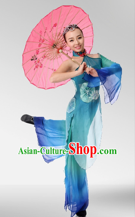 Asian Fashion Traditional Chinese Umbrella Dance Costumes and Hair Accessories for Girls