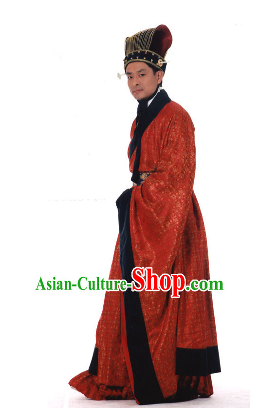 Ancient Chinese Prime Minister Costumes and Hat Complete Set