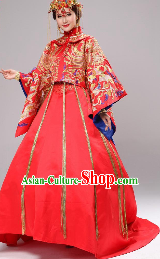 Chinese Fashion Short Coat Long Skirt Wedding Dresses and Hair Accessories Complete Set for Brides