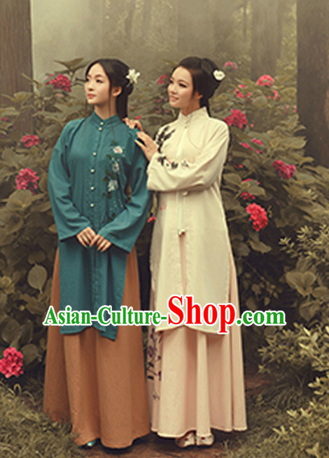 Traditional Chinese Minguo Time Hanfu Dress Ancient Chinese Dress Clothing and Hair Accessories Complete Set for Women