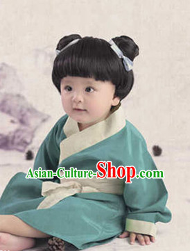 Traditional Chinese Photo Costume Hanfu Dress and Hat Complete Set for Children