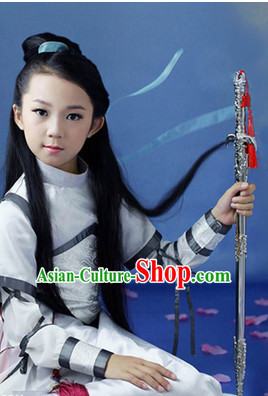 Traditional Chinese Photo Costume Warrior Costume and Hair Accessories Complete Set for Children