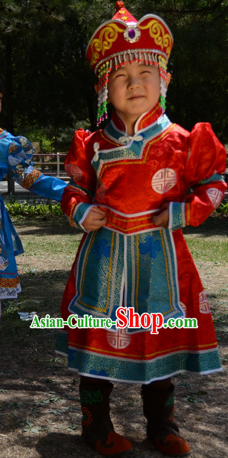 Traditional Chinese Photo Costume Mongolian Costume and Hat Complete Set for Girls