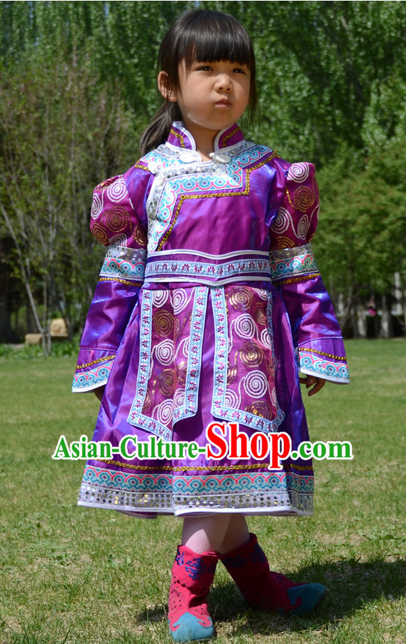 Traditional Chinese Photo Costume Mongolian Costume and Hat Complete Set for Girls